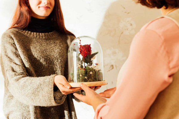 Rose éternelle sous cloche : un cadeau inoubliable